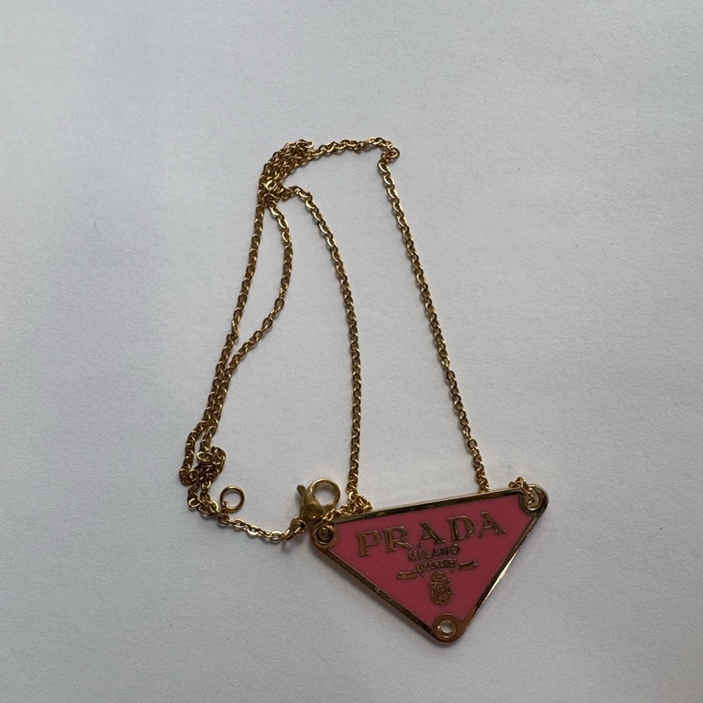 Prada Pink and Gold Triangle Necklace UPCYCLED